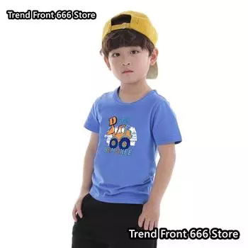 Новые детские хлопковые футболки Летняя футболка с коротким рукавом Bulldozer Детская футболка с круглым вырезом, не вызывающая раздражения кожи Детская одежда 100cm