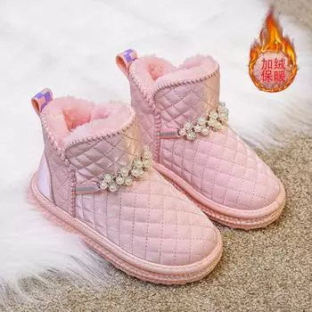 Новые детские хлопковые сапоги с мехом и флисом, нескользящие 26 чёрный