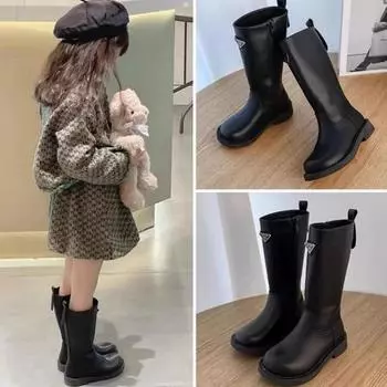 новые детские иностранные кожаные сапоги, флисовые сапоги martin 22 чёрный