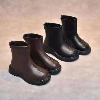 Новые детские короткие ботинки в стиле ретро, осенние, корейские, для девочек, универсальные кожаные ботинки в британском стиле, повседневные короткие ботинки 26 inner length 16cm чёрный