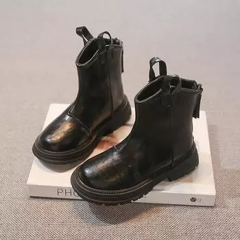 Новые детские кожаные ботинки весна осень ботильоны для девочек толстая подошва нескользящие детские повседневные модные ботинки с круглым носком универсальные 26 коричневый