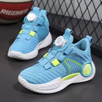 Новые детские кроссовки из дышащей сетки синего цвета для игры в мяч. Спортивные кроссовки для школьников. Детские кроссовки с нескользящей пряжкой большого размера. 35