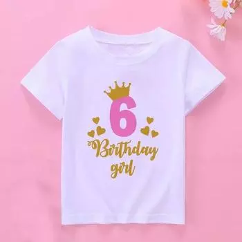Новые детские летние футболки для девочек на день рождения, футболка с короткими рукавами, размеры 1, 2, 3, 4, 5, 6, 7, 8, 9, 10 лет, детская праздничная одежда, топы 150cm