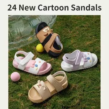 Новые детские летние пляжные сандалии 2024 года для мальчиков и малышей, милые нескользящие сандалии с героями мультфильмов для девочек 15cm-Internal length белый
