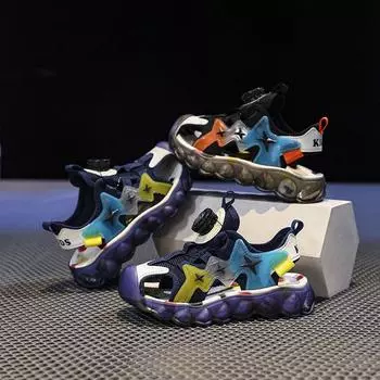 Новые детские летние повседневные сандалии на мягкой подошве с вращающейся пряжкой, спортивная обувь, детские студенческие удобные кроссовки для мальчиков и девочек 28 оранжевый/чёрный