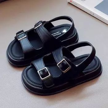 Новые детские летние сандалии 2024 года для мальчиков и девочек, пляжные сандалии с открытым носком, модные детские повседневные школьные сандалии с толстой подошвой, с липучкой 24 хаки