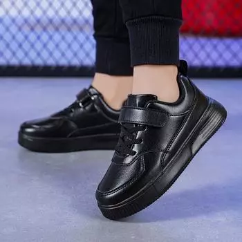 Новые детские модные белые кроссовки на липучке для девочек 2023 г. Новые простые нескользящие детские повседневные спортивные туфли для мальчиков Бесплатная доставка 28 чёрный