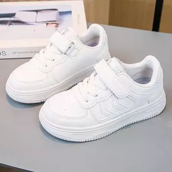 Новые детские модные дышащие низкие кеды для скейтбординга, детская спортивная обувь для бега, трендовые удобные кроссовки для мальчиков и девочек на мягкой подошве 26 чёрный/белый