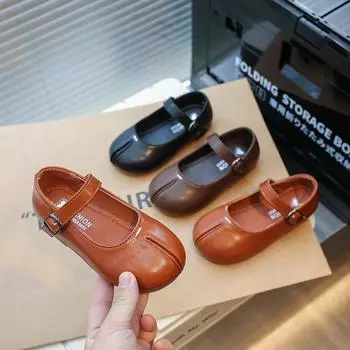 Новые детские модные повседневные туфли для девочек, нескользящие, универсальные, мягкие, с круглым носком, детские, простые, неглубокие, Мэри Джейн, шикарные, дышащие, милые 21 кофейный