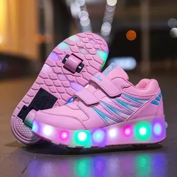 Новые детские мужские и женские роликовые коньки Runaway Shoes со светодиодными фонарями, перезаряжаемые, с двойными колесами, для молодежного развлечения, повседневные роликовые коньки 30