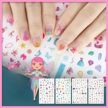 Новые детские наклейки для ногтей принцессы с героями мультфильмов, блестящие разноцветные цветы, наклейка «сделай сам», детская игрушка, каваи, украшения для девочек