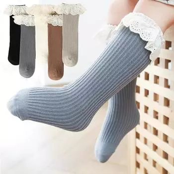 Новые детские носки для девочек, длинные носки для детей до колена, мягкие хлопковые кружевные носки для принцессы, детские носки до колена для детей от 0 до 4 лет One Size белый