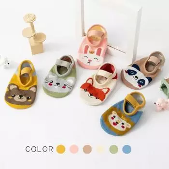 Новые детские носки для пола с нескользящей наклейкой на ленте с рисунком животных из мультфильмов, носки для новорожденных, домашние носки для малышей M