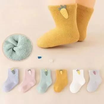 Новые детские носки из хлопка, утолщенные, с рисунком морковки, для мальчиков и девочек, для детей 1-3 лет, удобные осенние и зимние детские носки One Size