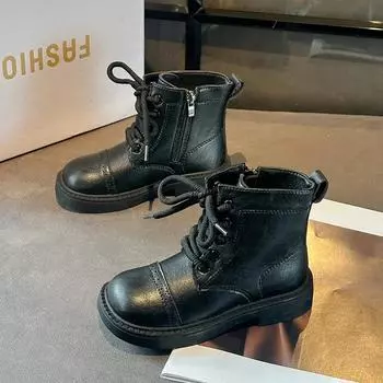 Новые детские осенние ботинки, однотонные, классные, для девочек, повседневные, ботильоны, с круглым носком, универсальные, детские, модные, кожаные ботинки, боковая молния 26 коричневый