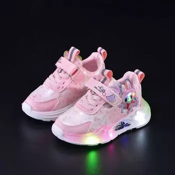 Новые детские повседневные кроссовки со светодиодной подсветкой, противоскользящие, универсальные, для бега, модные, удобные 21insole13.3cm розовый