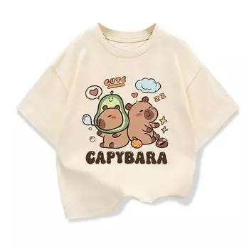 Новые детские рубашки, футболка с рисунком капибары для девочек, летняя футболка с принтом животных для мальчиков, топы, футболки, детская одежда 4T(110cm)