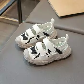 Новые детские сандалии для мальчиков 2024 года, летние детские повседневные спортивные сандалии, модные ажурные лоскутные туфли для девочек, школьные, для бега, пляжная обувь 26 хаки