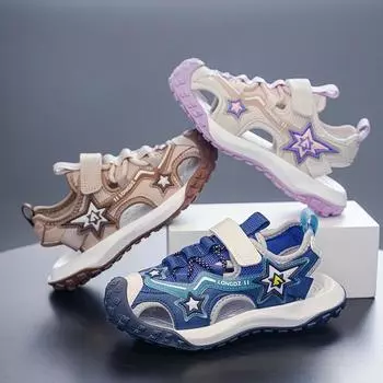 Новые детские сандалии для отдыха с вращающейся пряжкой и мягкой подошвой, спортивная обувь, модные удобные кроссовки для студентов для мальчиков и девочек 28 синий