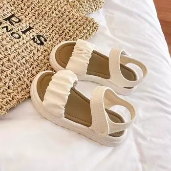 Новые детские сандалии летние школьные с открытым носком для девочек пляжные сандалии модные толстые детские черные бежевые повседневные сандалии нескользящие 26 чёрный