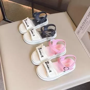 Новые детские сандалии летние школьные сандалии с открытым носком модные повседневные детские принцессы с толстой подошвой пляжные сандалии с липучкой 26 чёрный