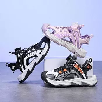 Новые детские сандалии с мягкой подошвой и пряжкой, спортивная обувь, удобные кроссовки для мальчиков и девочек 27 темно серый