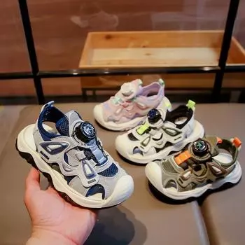 Новые детские сандалии с вращающейся пряжкой и мягкой подошвой, спортивная обувь, детские студенческие модные удобные кроссовки для мальчиков и девочек 27 синий