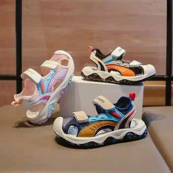 Новые детские сандалии с вращающейся пряжкой и мягкой подошвой, спортивная обувь, детские студенческие модные удобные кроссовки для мальчиков и девочек 27 чёрный