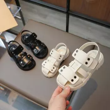 Новые детские сандалии в корейском стиле для мальчиков и девочек, летние спортивные сандалии, модные детские повседневные школьные пляжные сандалии с вырезами на липучке 26 чёрный