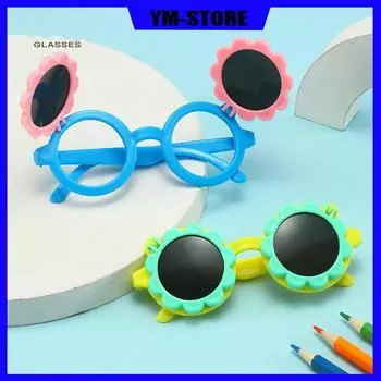 Новые детские солнцезащитные очки с подсолнухом, милые детские солнцезащитные очки с героями мультфильмов, детские солнцезащитные очки с откидной крышкой зелёный