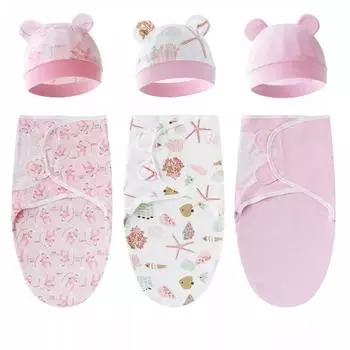 Новые детские спальные мешки + шапочки для пеленания новорожденных, детское одеяло из 100% хлопка, пеленальный мешок для младенцев 0-6 месяцев