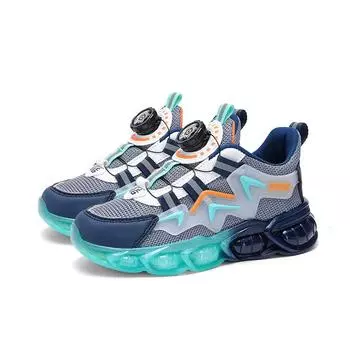 Новые детские спортивные туфли для мальчиков осень 2024 года: Одинарная/двойная сетка, вращающиеся пуговицы, модная детская обувь. 30 чёрный