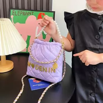 Новые детские сумки, жемчужная сумочка для маленькой девочки, модная сумка-ведро с цепочкой, детская сумка-мессенджер розовый