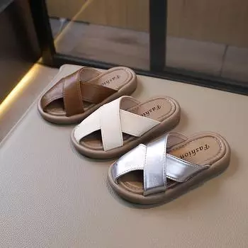 Новые детские тапочки для девочек, однотонные повседневные детские летние тапочки, модные универсальные тапочки для мальчиков на открытом воздухе, пляжные тапочки с мягкой подошвой 23 бежевый