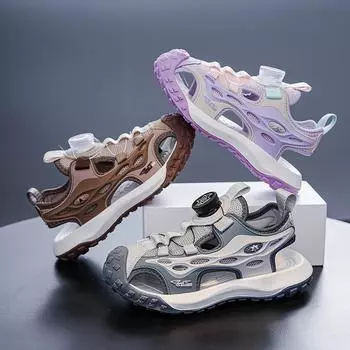 Новые детские трендовые летние сандалии на мягкой подошве с носком, спортивная обувь, удобные кроссовки для мальчиков и девочек 28 коричневый/хаки