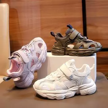 Новые детские трендовые повседневные дышащие летние сандалии на мягкой подошве с носком, спортивная обувь, удобные кроссовки для занятий спортом на открытом воздухе для мальчиков и девочек 26 фиолетовый/розовый