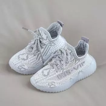 Новые детские весенне-осенние кроссовки для мальчиков и девочек, дышащие, с мягкой подошвой, маленькие белые сетчатые кроссовки 21 серый