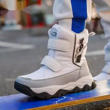 Новые детские зимние ботинки 2024 года, бархатные теплые утолщенные плюшевые зимние ботинки для мальчиков и девочек, детская зимняя обувь, водонепроницаемые нескользящие ботинки 33