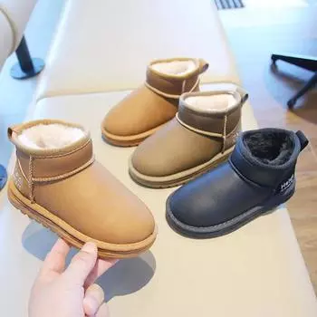 Новые детские зимние ботинки для улицы, теплые повседневные хлопковые ботинки для девочек, модные универсальные детские плюшевые ботинки для мальчиков, универсальные мягкие 25 хаки