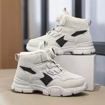 Новые детские зимние ботинки с вращающейся пряжкой, хлопковые ботинки Martin 28 бежевый