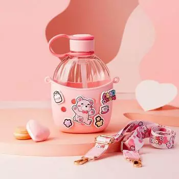 Новые DIY креативные два чайника для детей милый мультфильм с соломинкой большой емкости для занятий спортом на открытом воздухе пластиковый стакан для воды 601-700ml синий