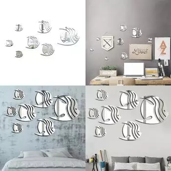 Новые DIY украшения дома зеркальные наклейки на стену прекрасная рыба современная наклейка для комнаты искусство