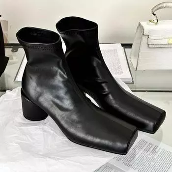 Новые дизайнерские ботильоны женские с квадратным носком массивные женские ботинки модные современные женские ботинки осень-зима брендовые короткие женские ботинки 35