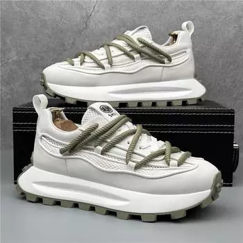 Новые дизайнерские массивные кроссовки для мужчин, кроссовки для бега, модные повседневные дышащие кожаные сетчатые туфли с увеличенной внутренней толстой платформой 38