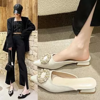 Новые дизайнерские мокасины, тапочки, мягкие туфли, женские туфли с закрытым носком, пантофли, роскошные шлепанцы, низкие женские мюли, удобные тапочки 35 бежевый