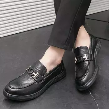 Новые дизайнерские мужские кожаные туфли, трендовые люксовые брендовые деловые туфли с острым носком, повседневные туфли, кожаные мужские туфли с пряжкой 6 чёрный