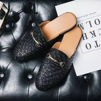 Новые дизайнерские мужские полуботинки для мужчин, повседневные кожаные мокасины, модные полуботинки, мюли, обувь для мужчин, шлепанцы, тапочки, обувь 38 чёрный