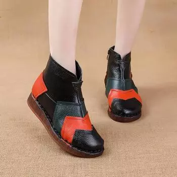 Новые дизайнерские пэчворк ретро-ботинки женские меховые короткие плюшевые зимние натуральная кожа теплые женские нескользящие ботильоны 225