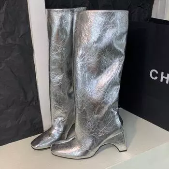 Новые дизайнерские женские сапоги до колена, зимние уличные сапоги на квадратном каблуке, модные современные сапоги Botas De Mujer 35