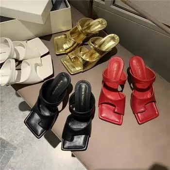 Новые дизайнерские женские тапочки, элегантные сандалии на высоком каблуке с квадратным носком, высококачественные туфли для улицы, туфли-лодочки ft65 35 чёрный